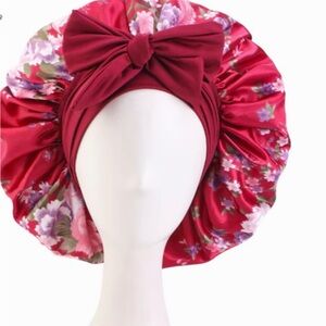 Floral Satin Hair Bonnet in Red